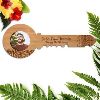 21st Birthday Key with Photo - Pasifika & Maori Design